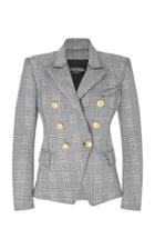 Balmain Prince Of Wales Checked Double Breasted Cotton-blend Blazer