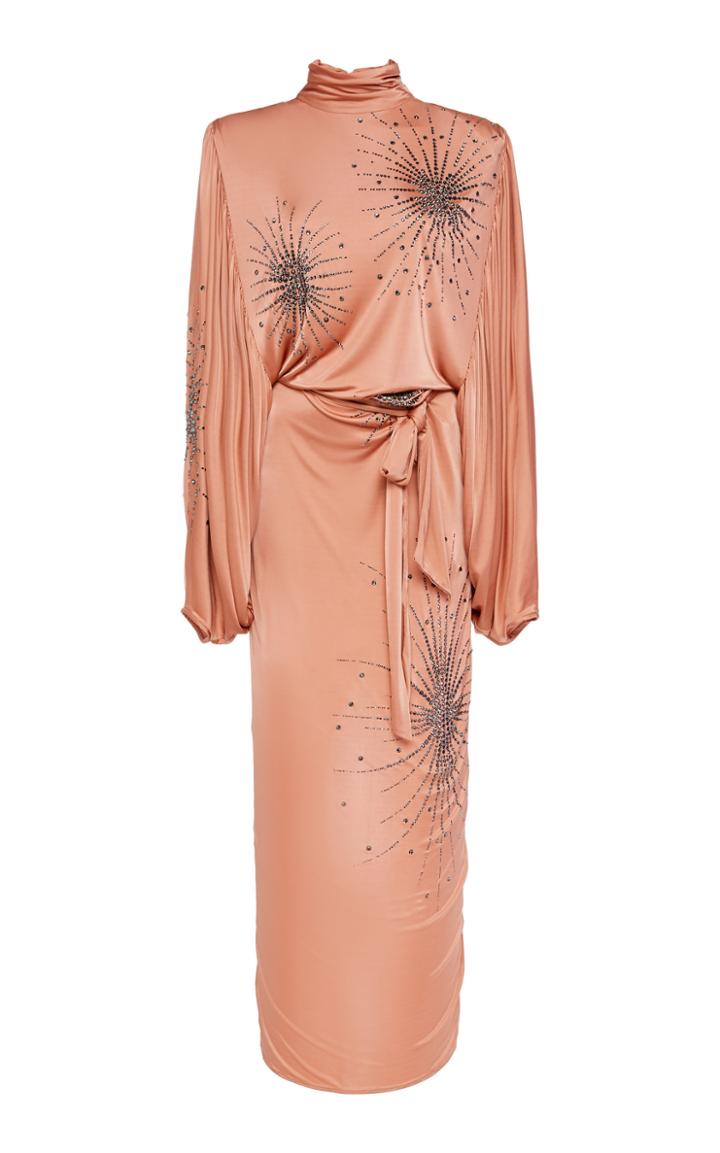 Attico Embroidered Jersey Mock Neck Dress