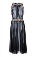 Christian Siriano Black Sheer Chiffon Dress With Tweed Trim