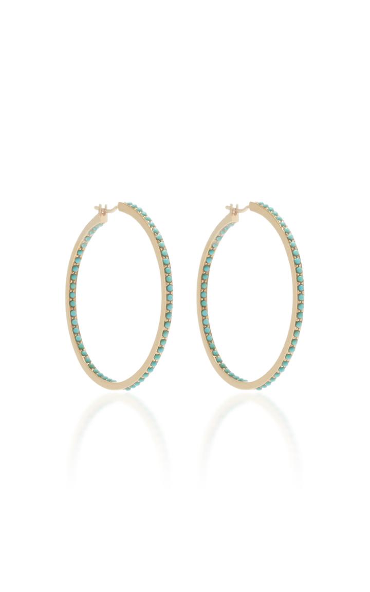 Sydney Evan Large Pave Turquoise Hoops