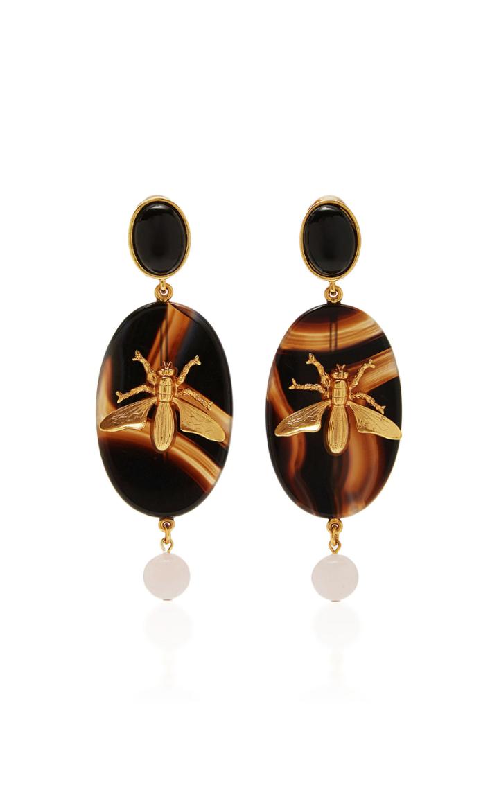Oscar De La Renta Brass And Stone Drop Earrings