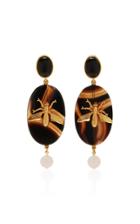 Oscar De La Renta Brass And Stone Drop Earrings
