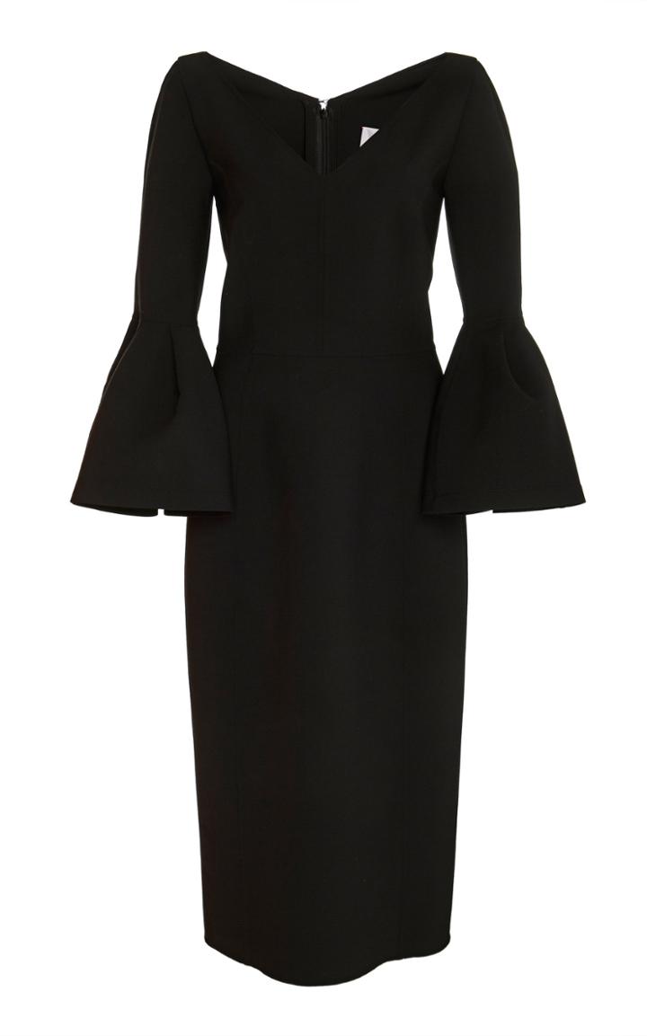 Carolina Herrera Bell Sleeve Crepe Midi Dress