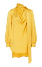 Oscar De La Renta Drape Neck Full Sleeve Blouse With Scarf Tie