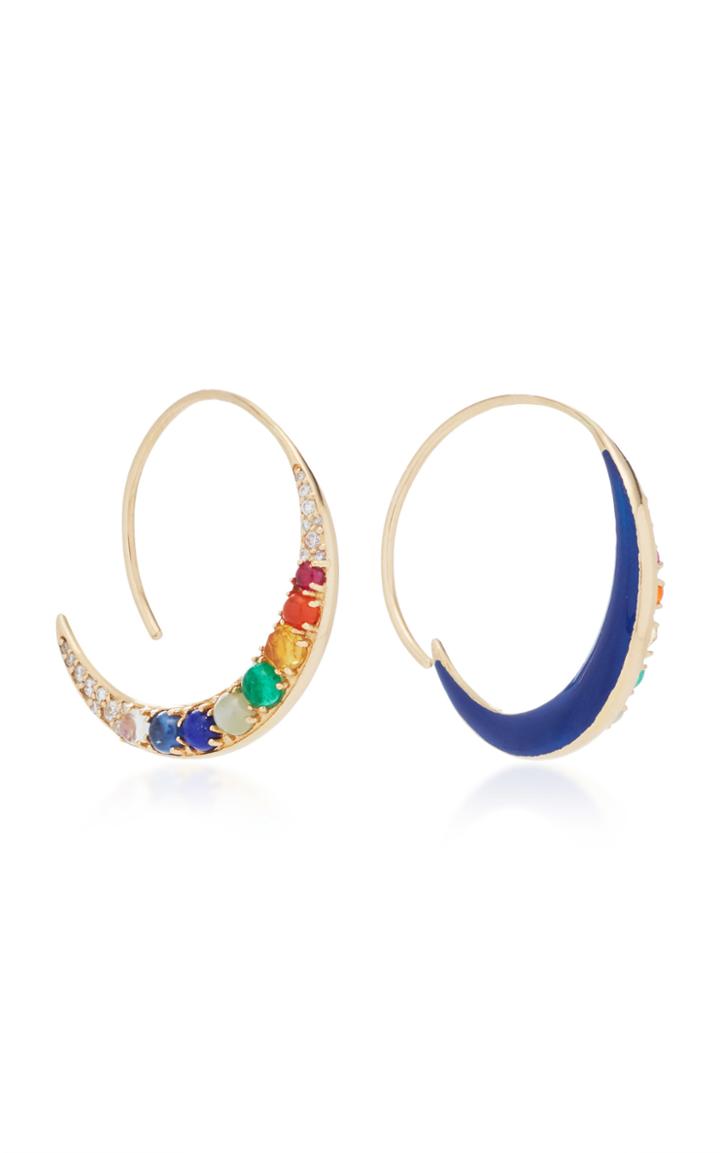 Noor Fares Navratna Tribal Earrings In Yellow Gold With Various Coloured Stones & Diamonds