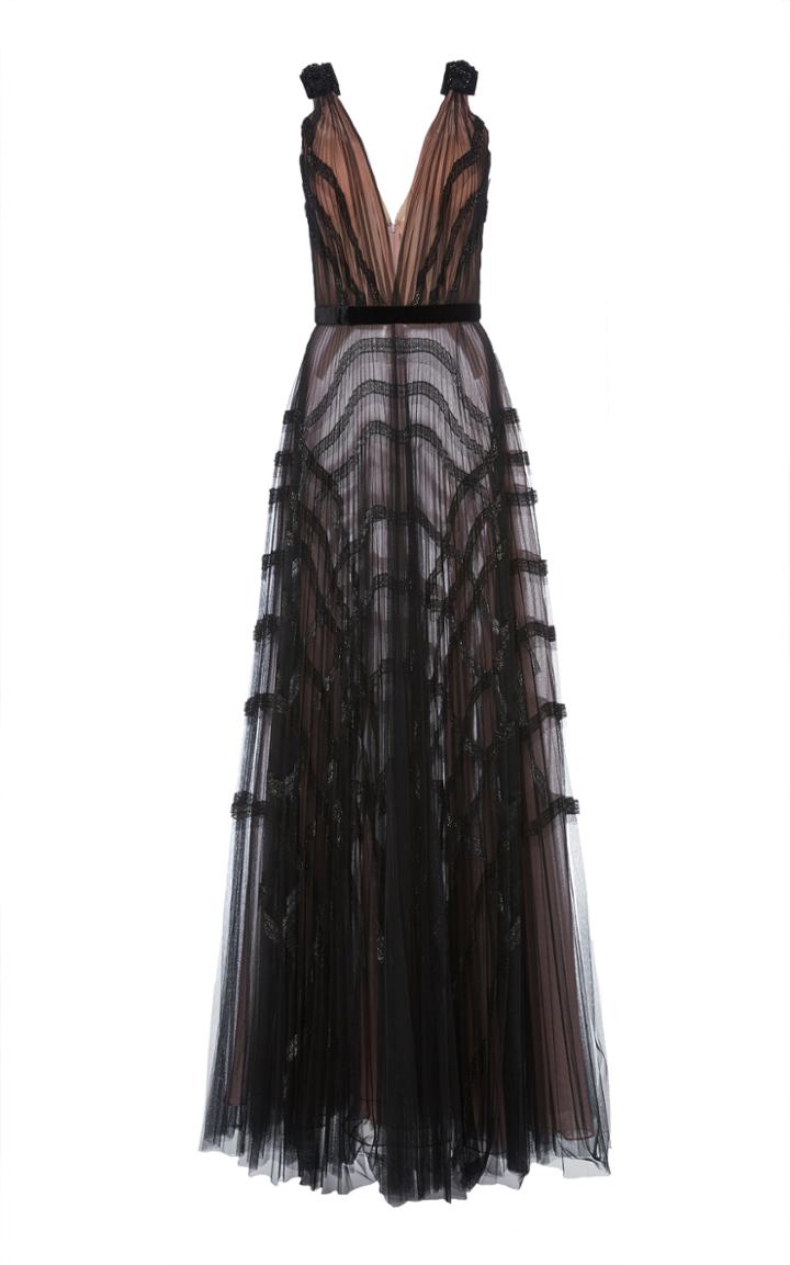 J. Mendel Sleeveless Tulle Embellished Gown