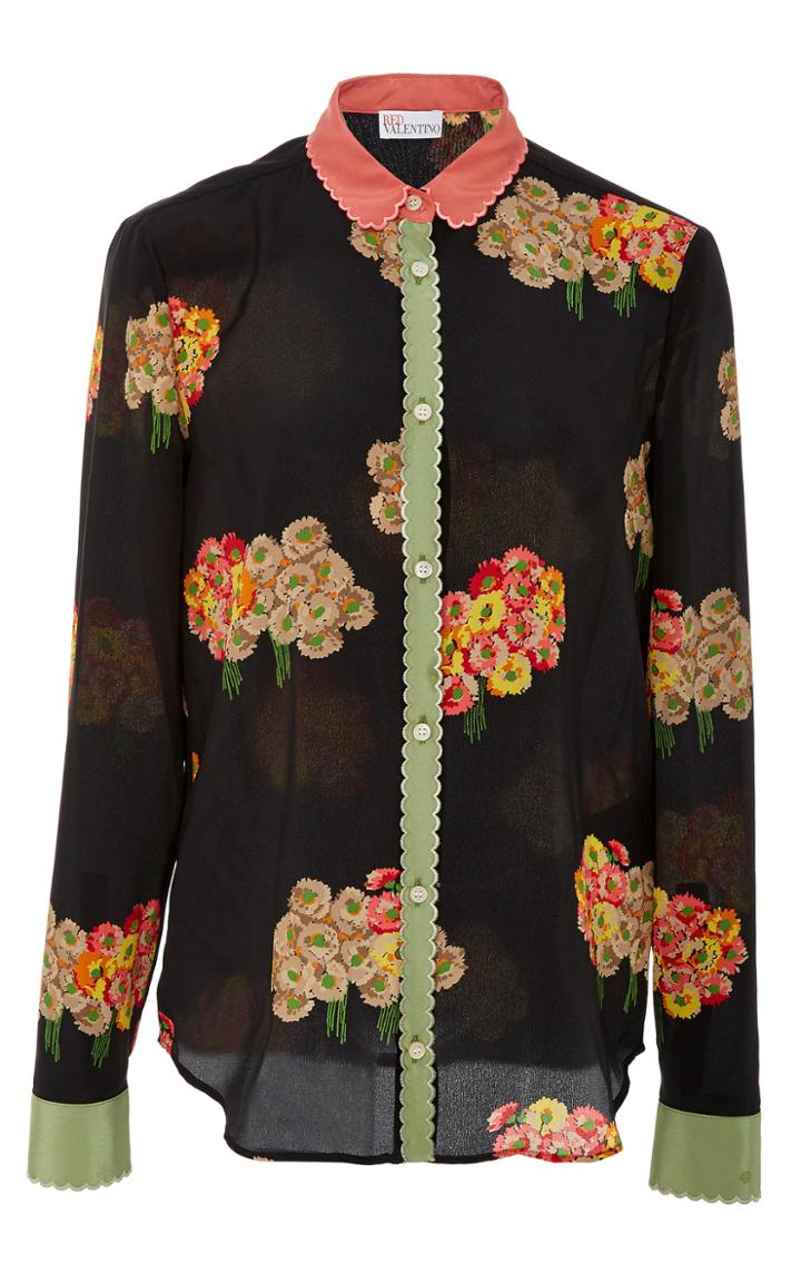Red Valentino Crepe De Chine Floral Bouquet Blouse
