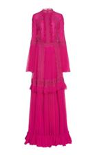 Costarellos Ruffled Chiffon Silk Maxi Dress