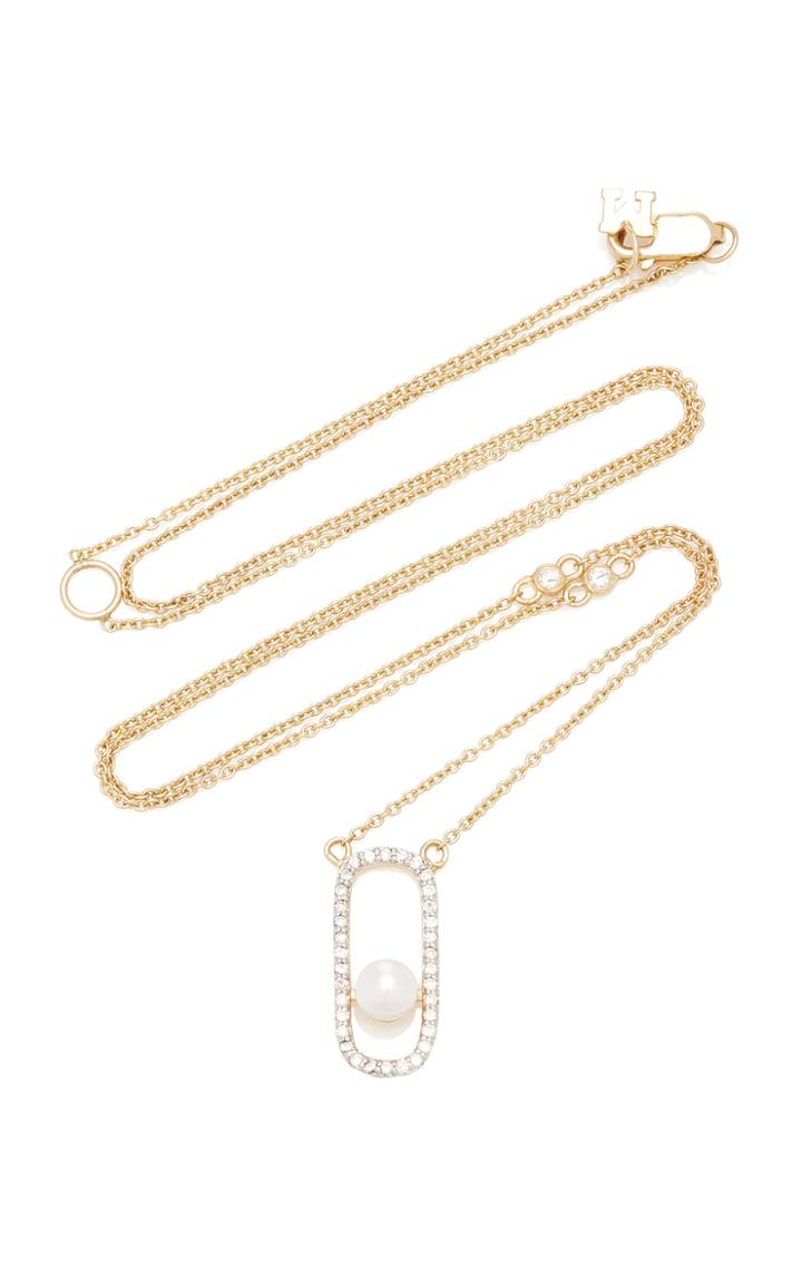 Moda Operandi Mateo 14k Yellow Gold Diamond Pearl Track Necklace