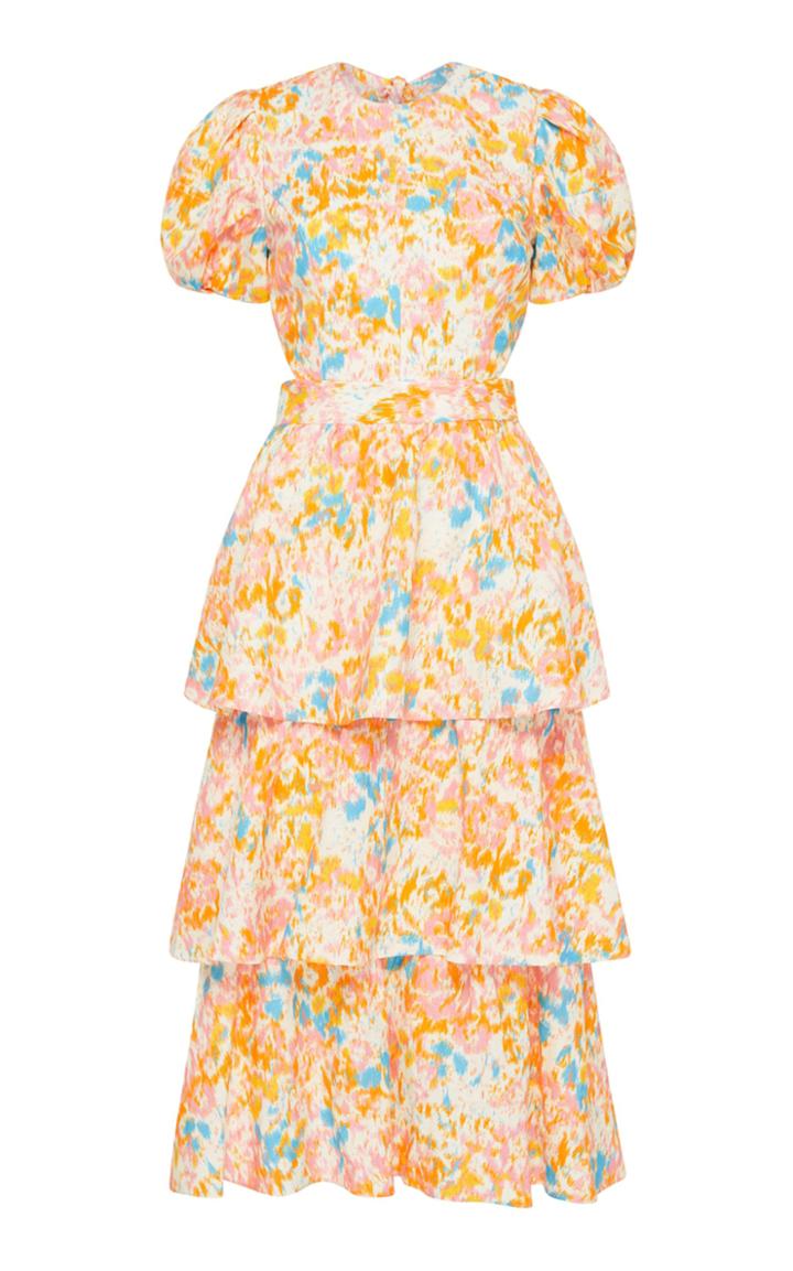 Moda Operandi Rebecca Vallance Ottoman Cutout Printed Linen-blend Midi Dress