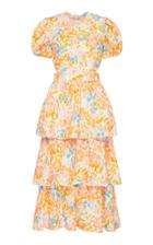 Moda Operandi Rebecca Vallance Ottoman Cutout Printed Linen-blend Midi Dress