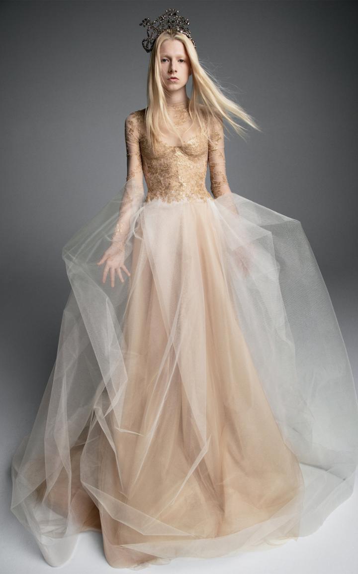Vera Wang Maria Theresa Tulle A-line Long Sleeve Gown With Chantilly Lace Bodice