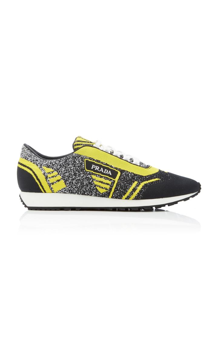 Prada Embroidered Stretch-knit Sneakers