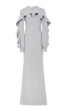 Christian Siriano Textured Crepe Long Sleeve Flounce Gown