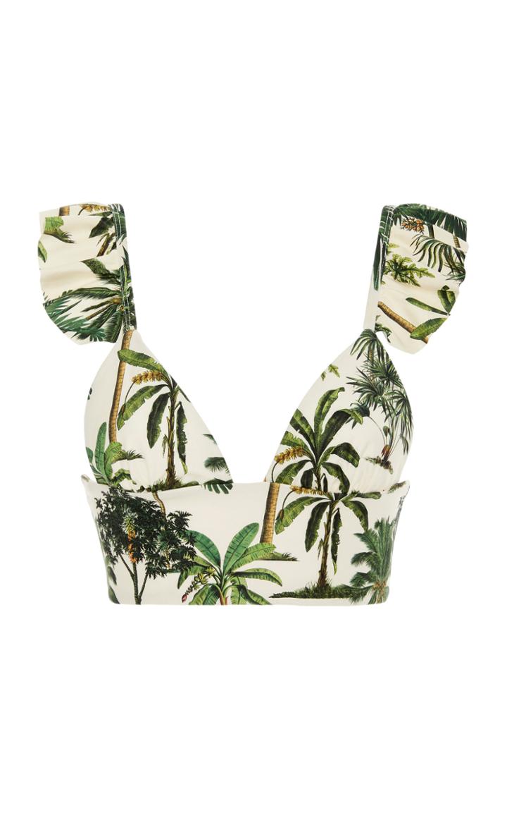 Agua By Agua Bendita Geranium Printed Ruffled Bikini Top