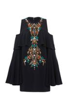 Elie Saab Embroidered Cady Cold Shoulder Dress