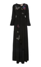 Figue Bijou Butterfly-embellished Belted Crepe Gown