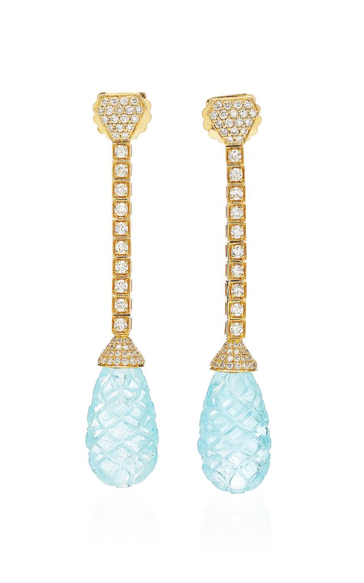 Goshwara G-one 18k Yellow Gold Diamond And Aqua Drop Earrings