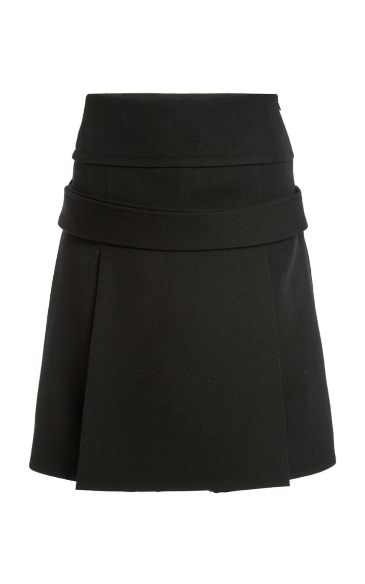 Moda Operandi Victoria Beckham Pleated Wool Gabardine A-line Midi Skirt