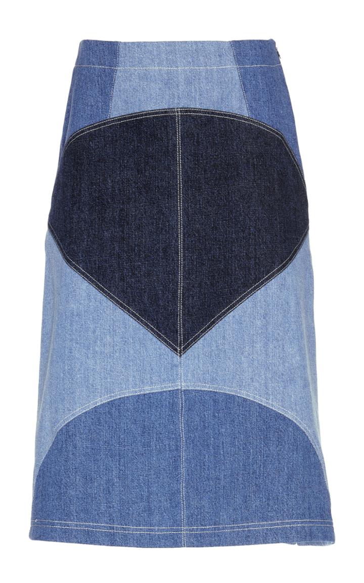 Marni Patchwork Denim High Rise Midi Skirt