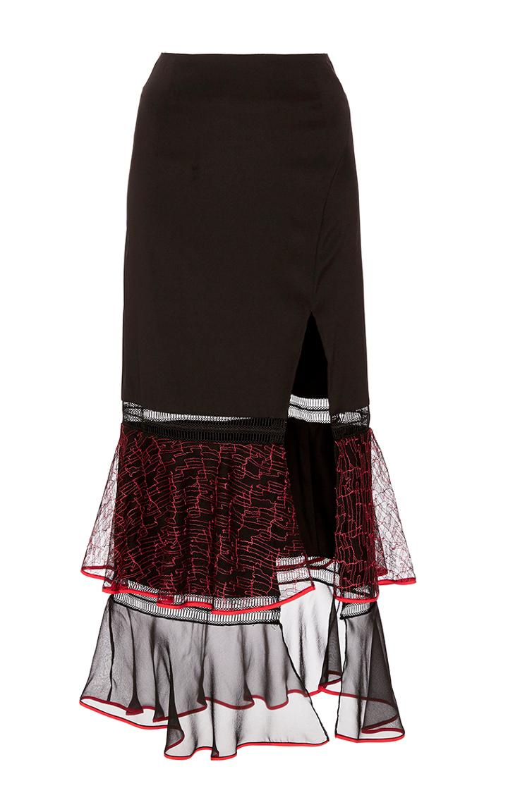 Jonathan Simkhai Lace Ruffle Slit Skirt