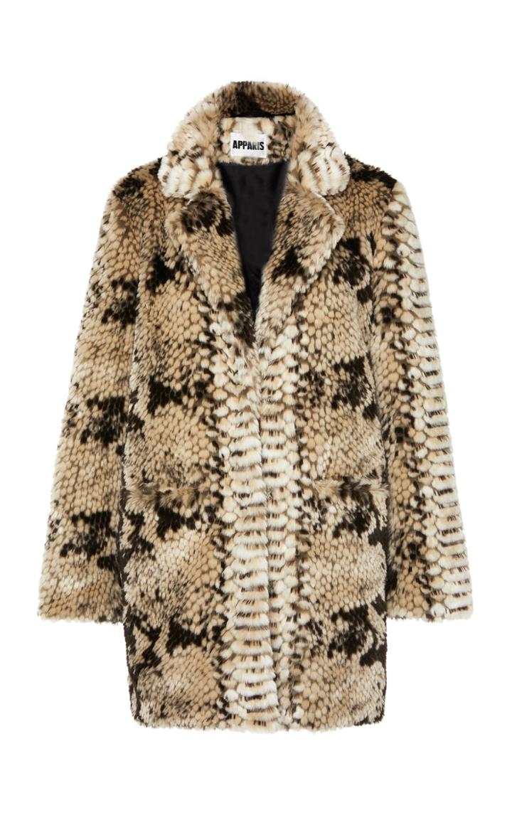 Apparis Sydney Snake-print Faux Fur Coat