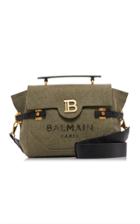 Balmain B-buzz 30 Logo Embossed Washed Canvas Top Handle Bag