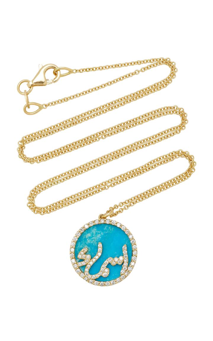 Names By Noush Treasure Disk Arabic Name Necklace With Turquoise Gemstone