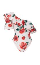 Onia Stella Rose-print Ruffled One-piece Swimsuit
