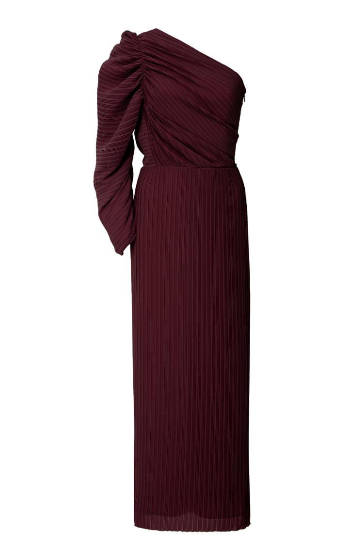 Solace London Rosalyn Pleated Cold-shoulder Midi Dress