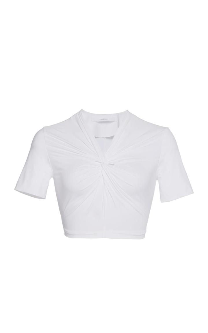 Pushbutton Gathered V-neck Crop Top
