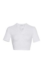 Pushbutton Gathered V-neck Crop Top