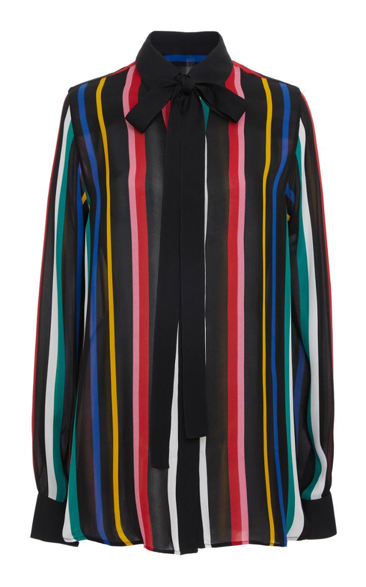 Elie Saab Striped Silk Bow Neck Blouse