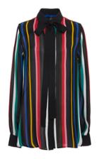 Elie Saab Striped Silk Bow Neck Blouse