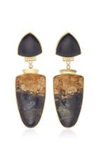 Ruth Grieco 18k Gold Onix, Wood And Diamond Drop Earrings