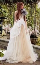 Vera Wang Petunia Hand Draped French Tulle One Shoulder Gown With Floral Painted Silk Organza Drape