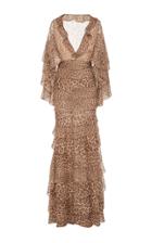 J. Mendel Tiered Ruffle Cape Gown