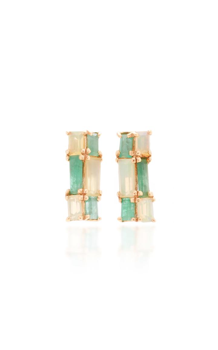 Nak Armstrong Mosaic Bar Studs In Emerald And Ethiopian Opal