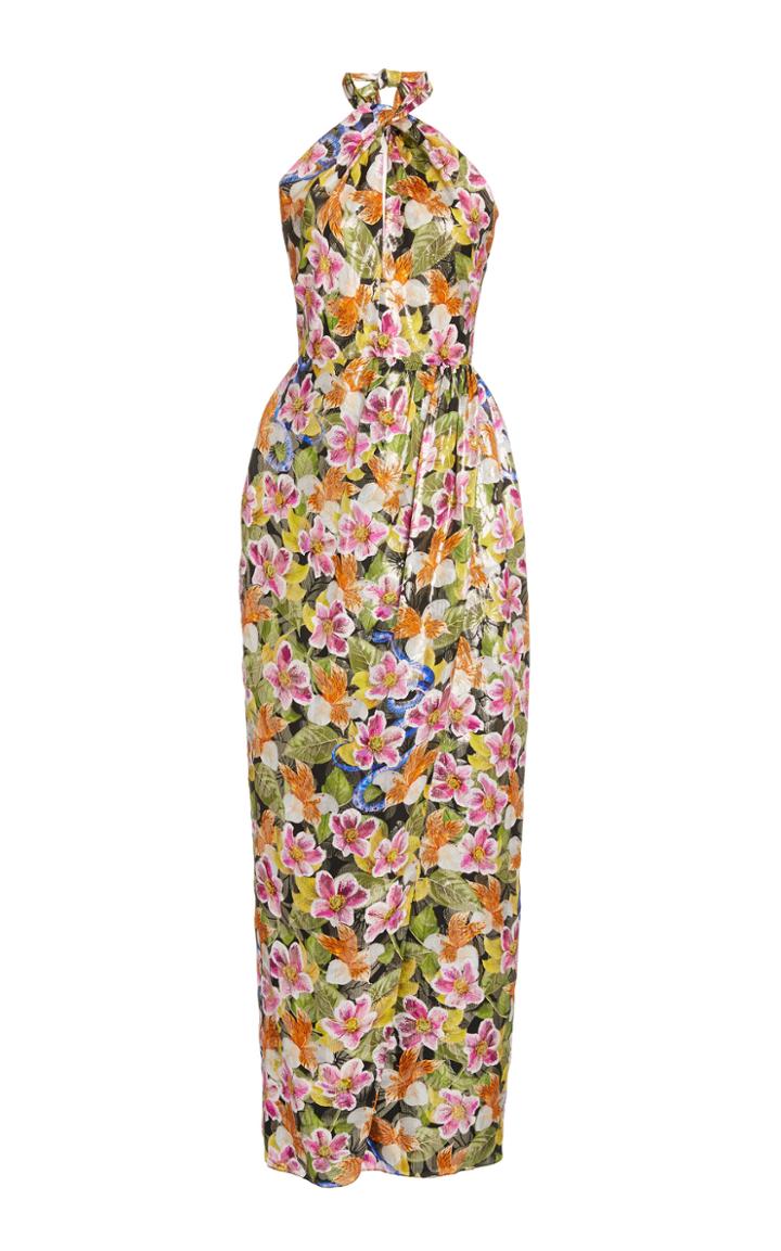 Borgo De Nor Alyona Floral-print Silk-blend Halterneck Maxi Dress