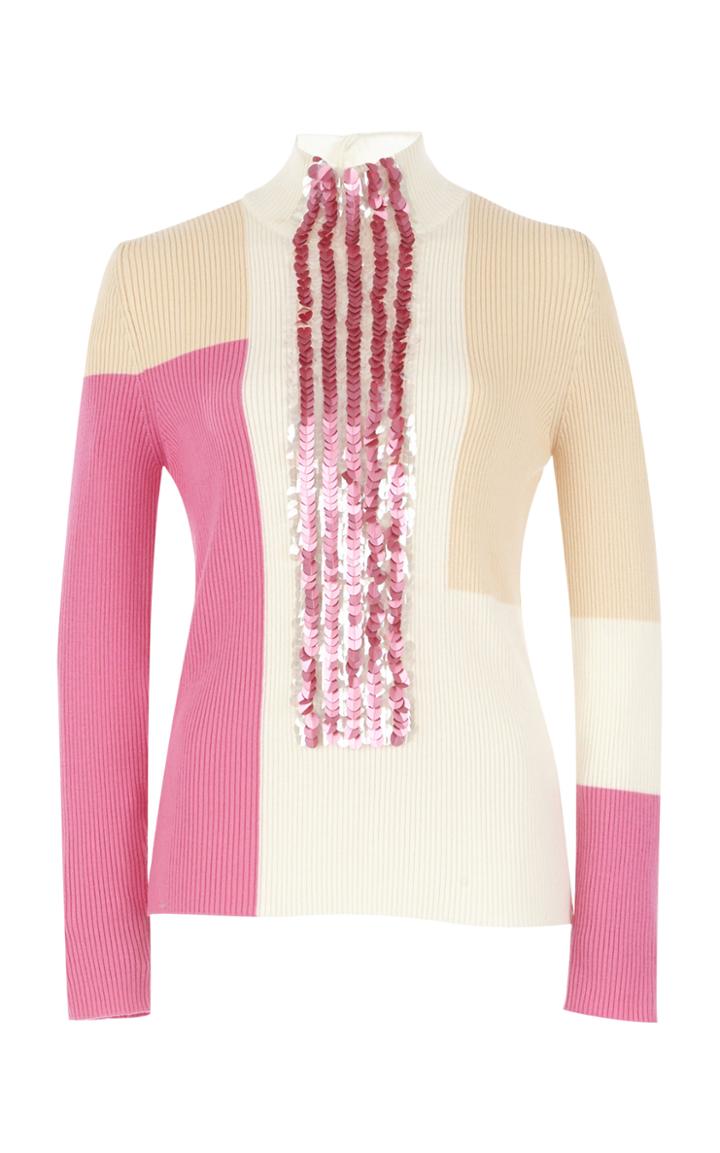 Delpozo Embellished Color-block Merino Wool Sweater