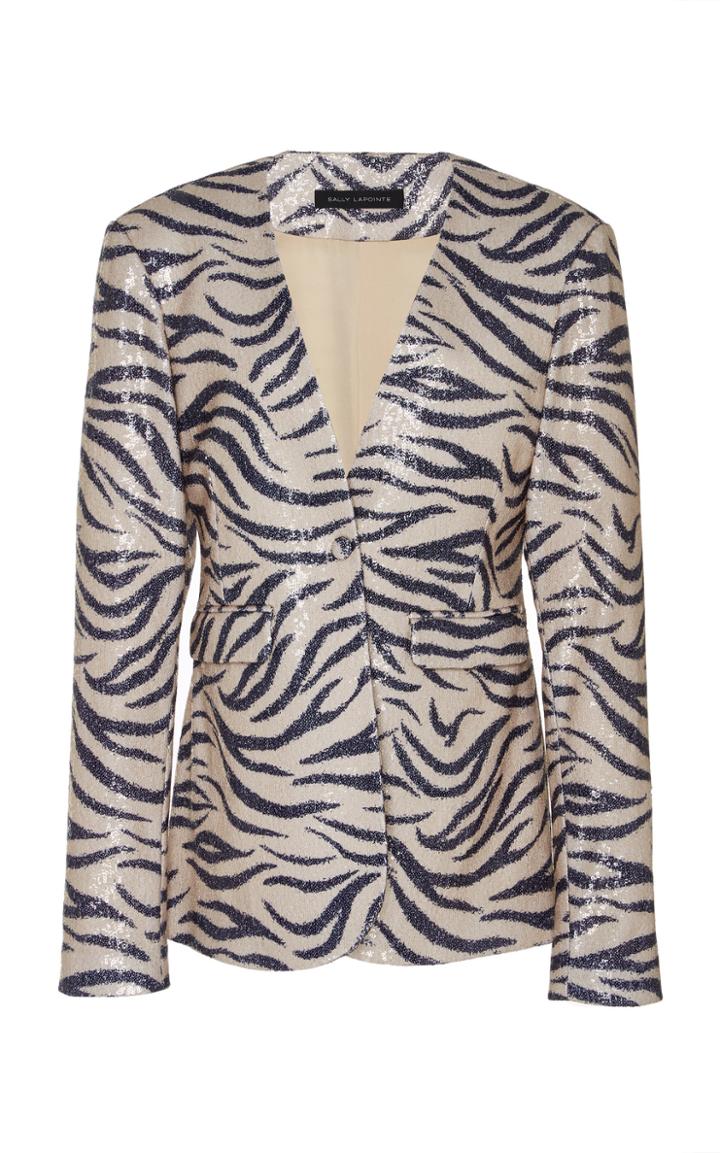 Moda Operandi Sally Lapointe Zebra Printed Sequin Embellished Blazer Size: 2