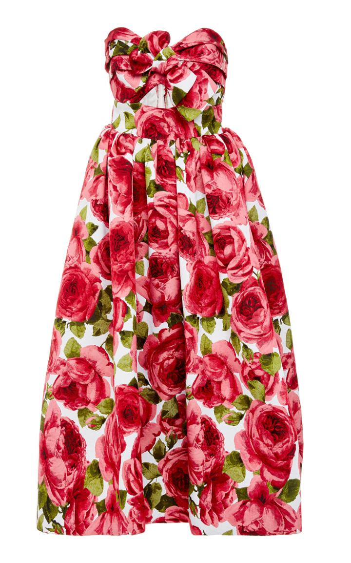 Michael Kors Collection Strapless Floral-print Jacquard Midi Dress