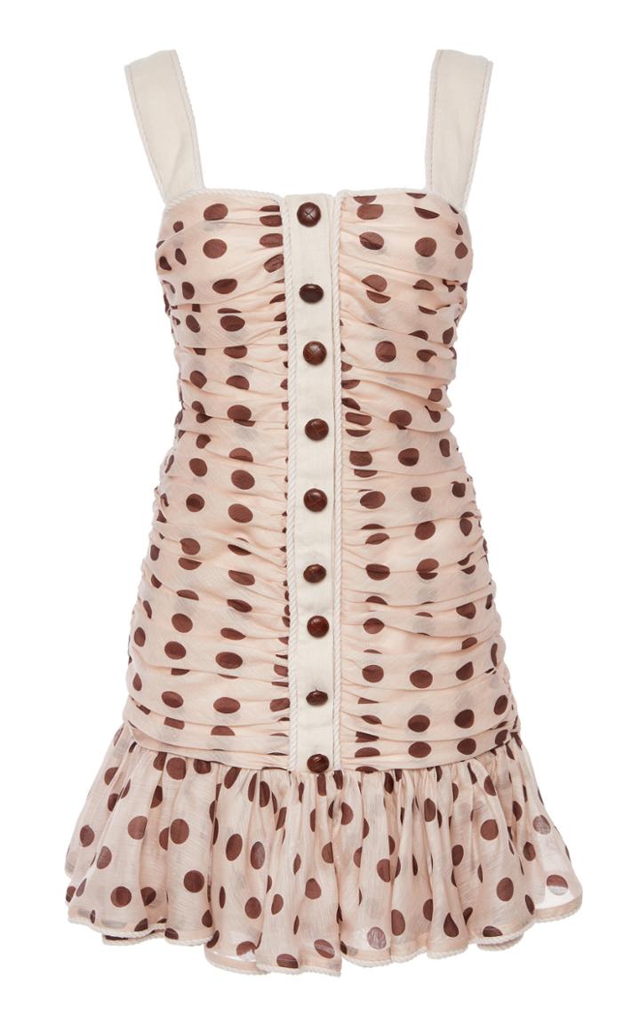 Zimmermann Corsage Ruched Polka Dot Mini Dress