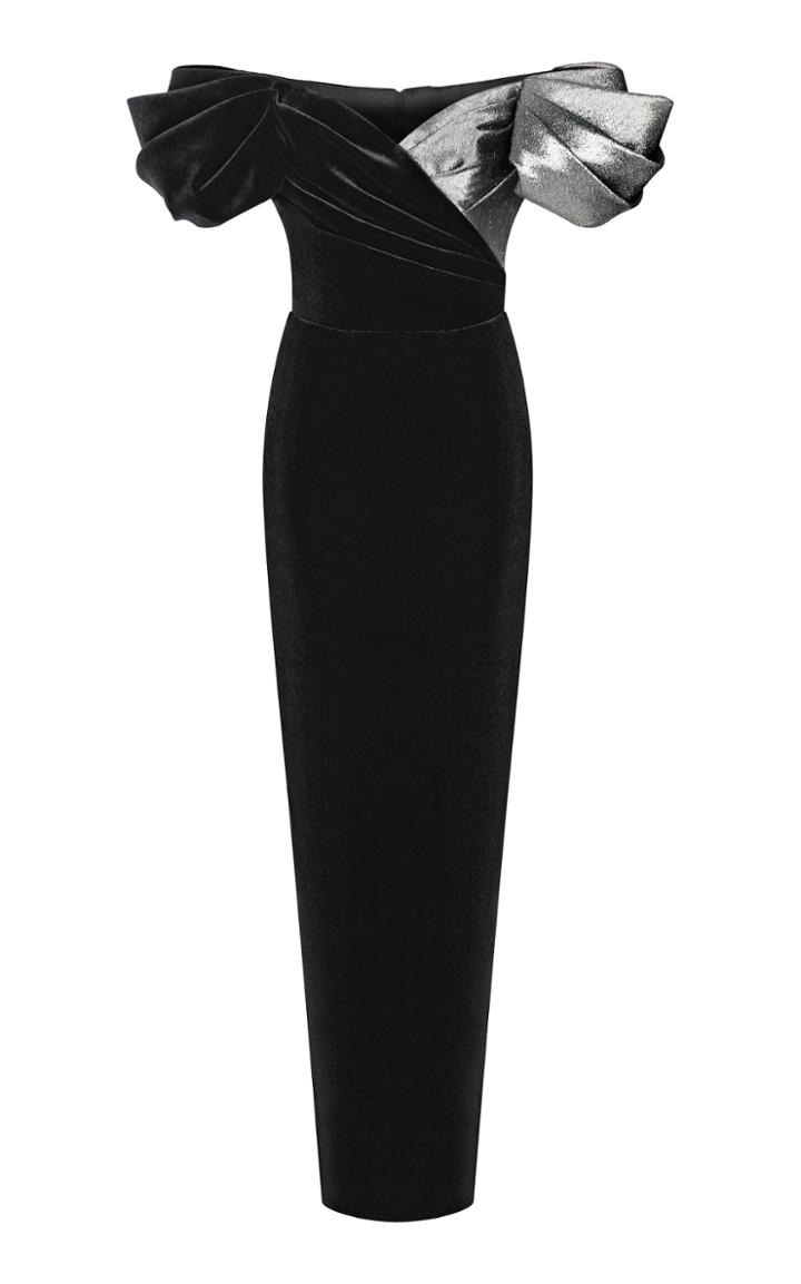 Moda Operandi Rasario Two-tone Off-the-shoulder Velvet Gown