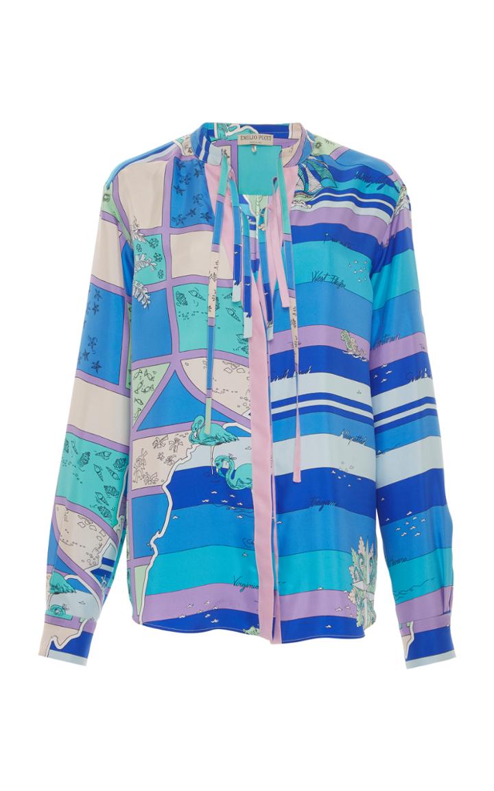 Emilio Pucci Long Sleeve Printed Silk Top