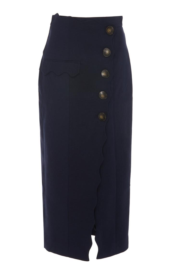 Acler Aslo Scalloped Wrap-effect Midi Pencil Skirt Size: 6