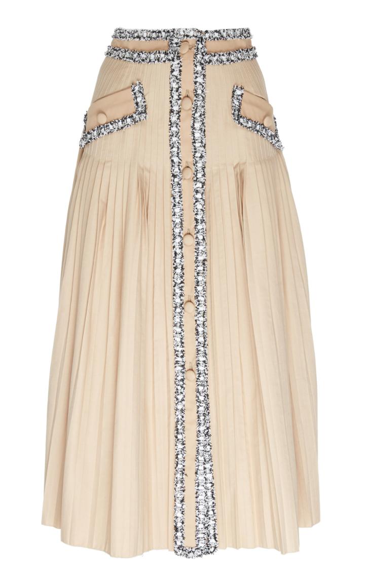 Huishan Zhang Bailey Tweed-trim Pleated Skirt