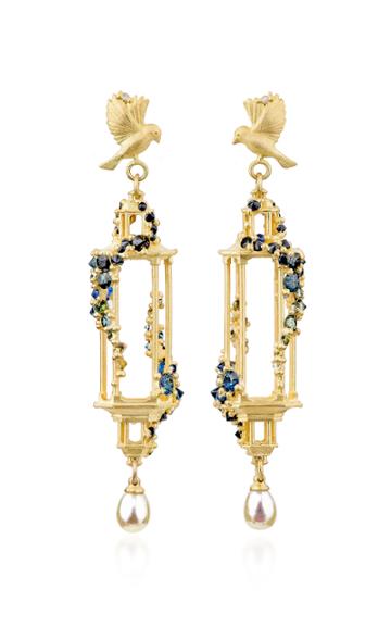 Polly Wales Jade Terrace Pagoda 18k Gold Sapphire Earrings