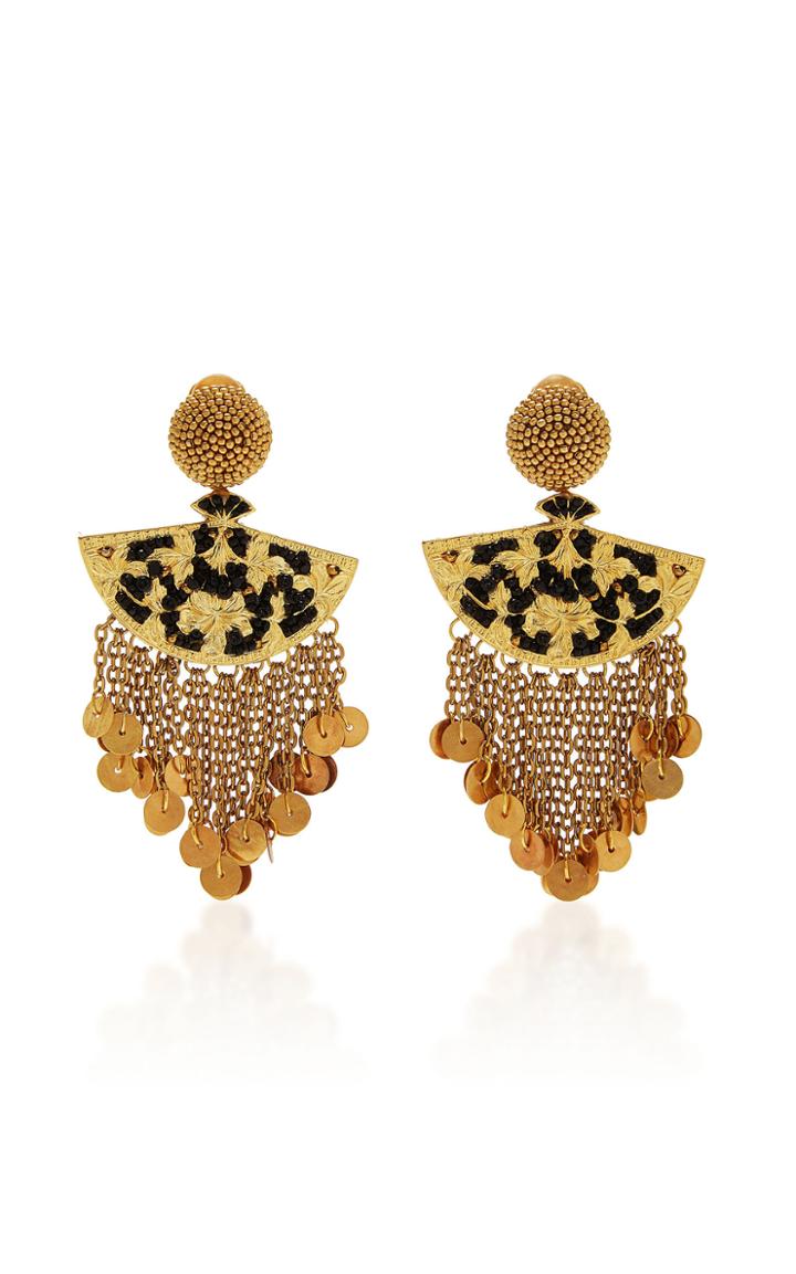 Oscar De La Renta Beaded Metal Fan Earrings