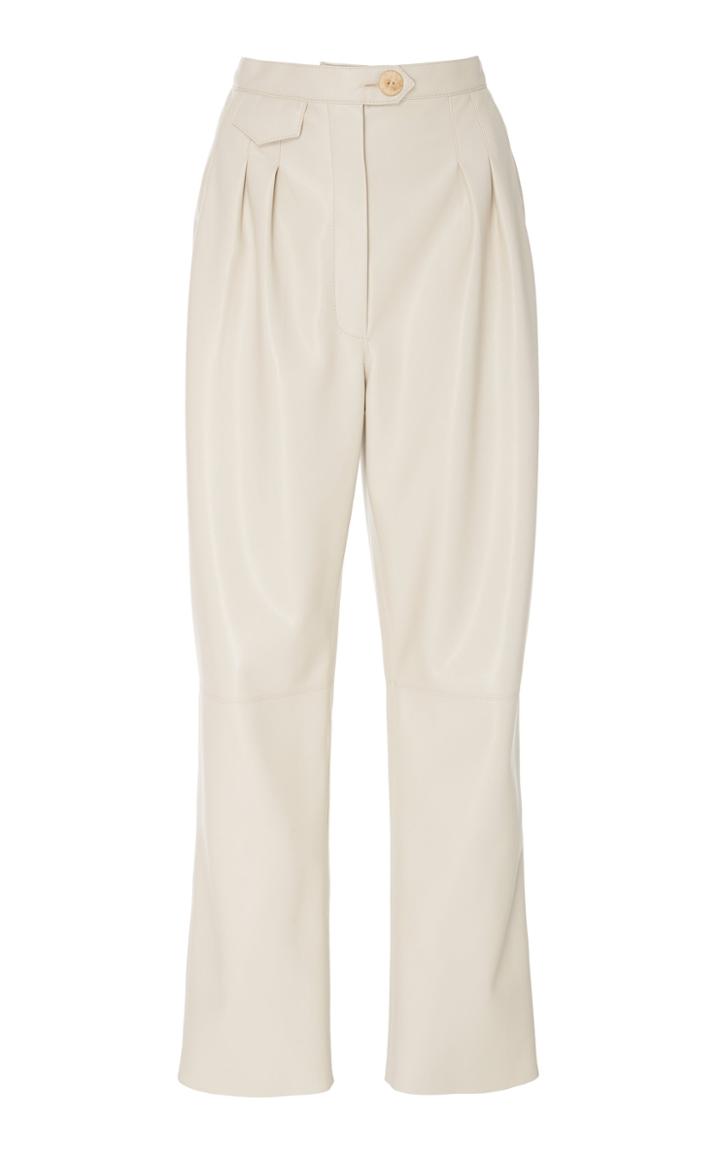 Nanushka Mitsu Pleat Front Cigarette Vegan Leather Pants Size: L
